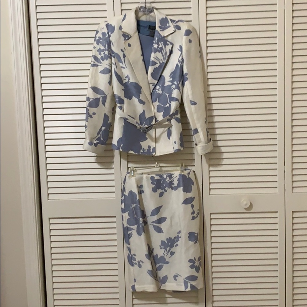 Lafayette cream and slate 3 piece skirt suit.